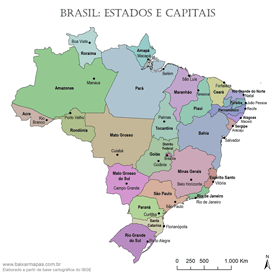 Mapa do Brasil com estados e capitais