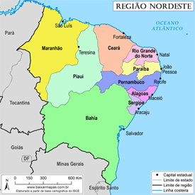 Mapa da Região Nordeste