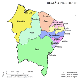 Mapa da Região Nordeste