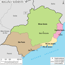 Mapa da Região Sudeste