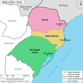 Mapa da Região Sul