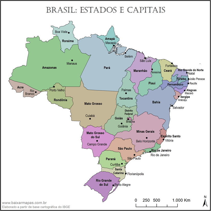 Mapa com estados e capitais do Brasil