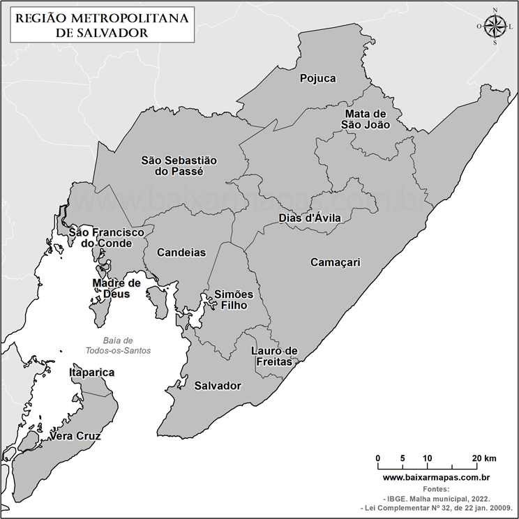 Mapa da Região Metropolitana de Salvador para imprimir.
