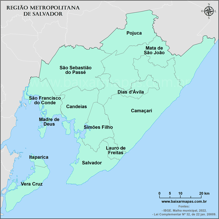 Mapa da Região Metropolitana de Salvador verde.