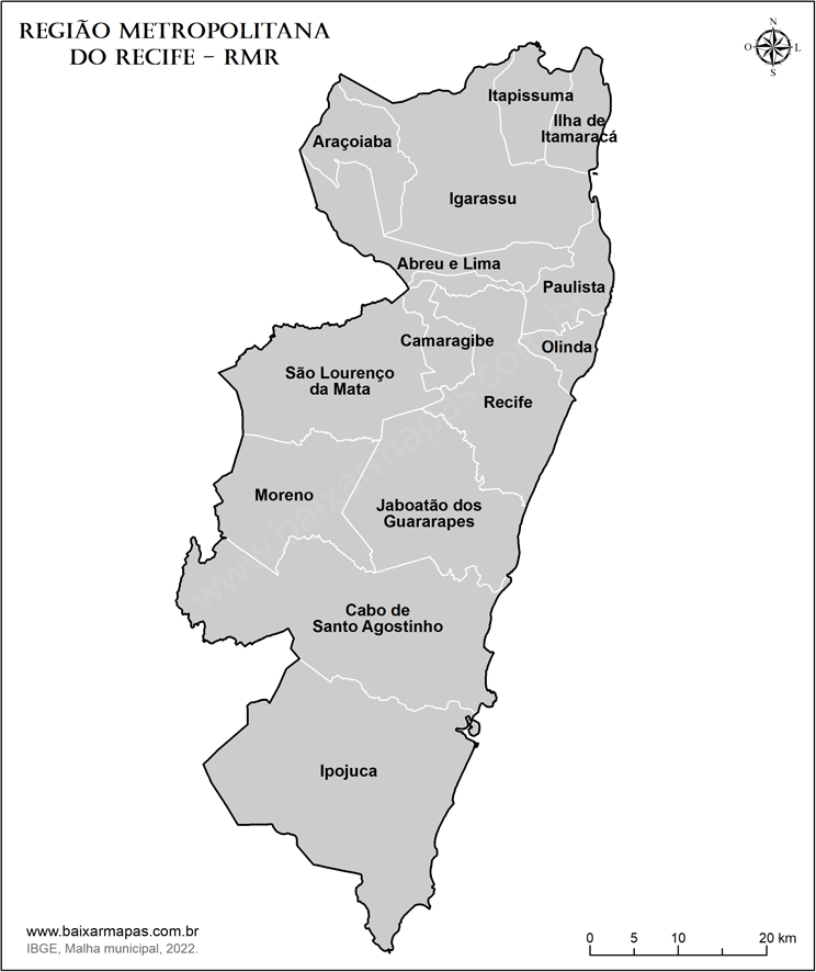 Mapa da Região Metropolitana do Recife para imprimir.