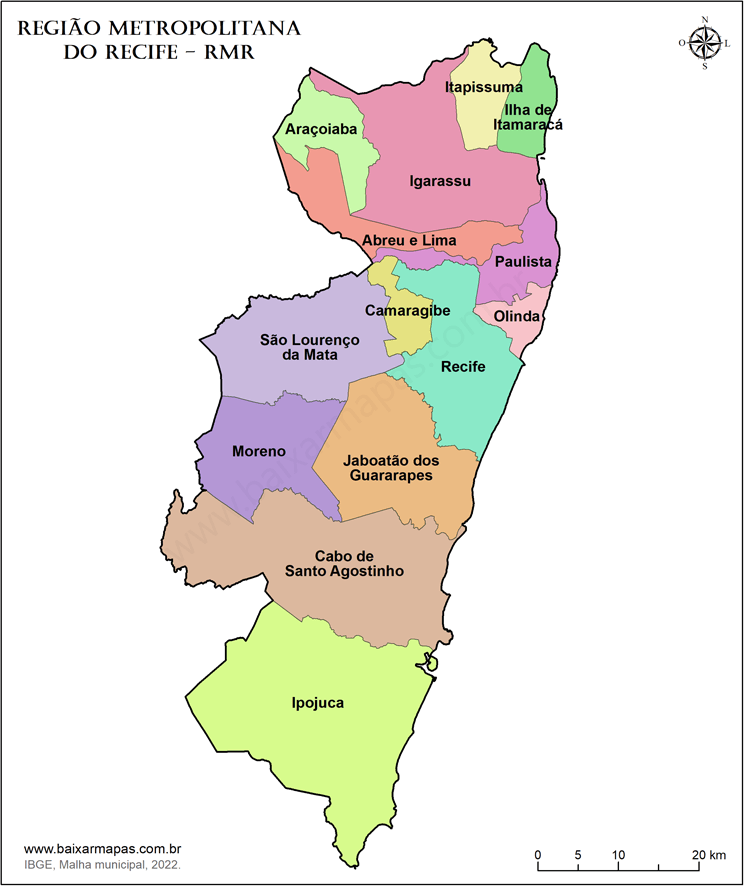 Mapa da Região Metropolitana do Recife - RMR.